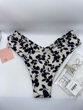 Skatie Black Floral Bikini Bottom on Cream